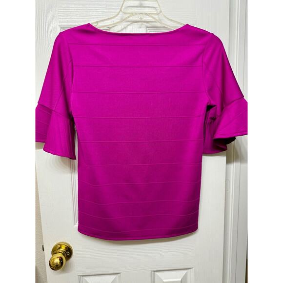 Banana Republic Bright Pink w. Textured Stripes, Ruffle 3/4 Sleeve Blouse - Sm - Picture 5 of 9